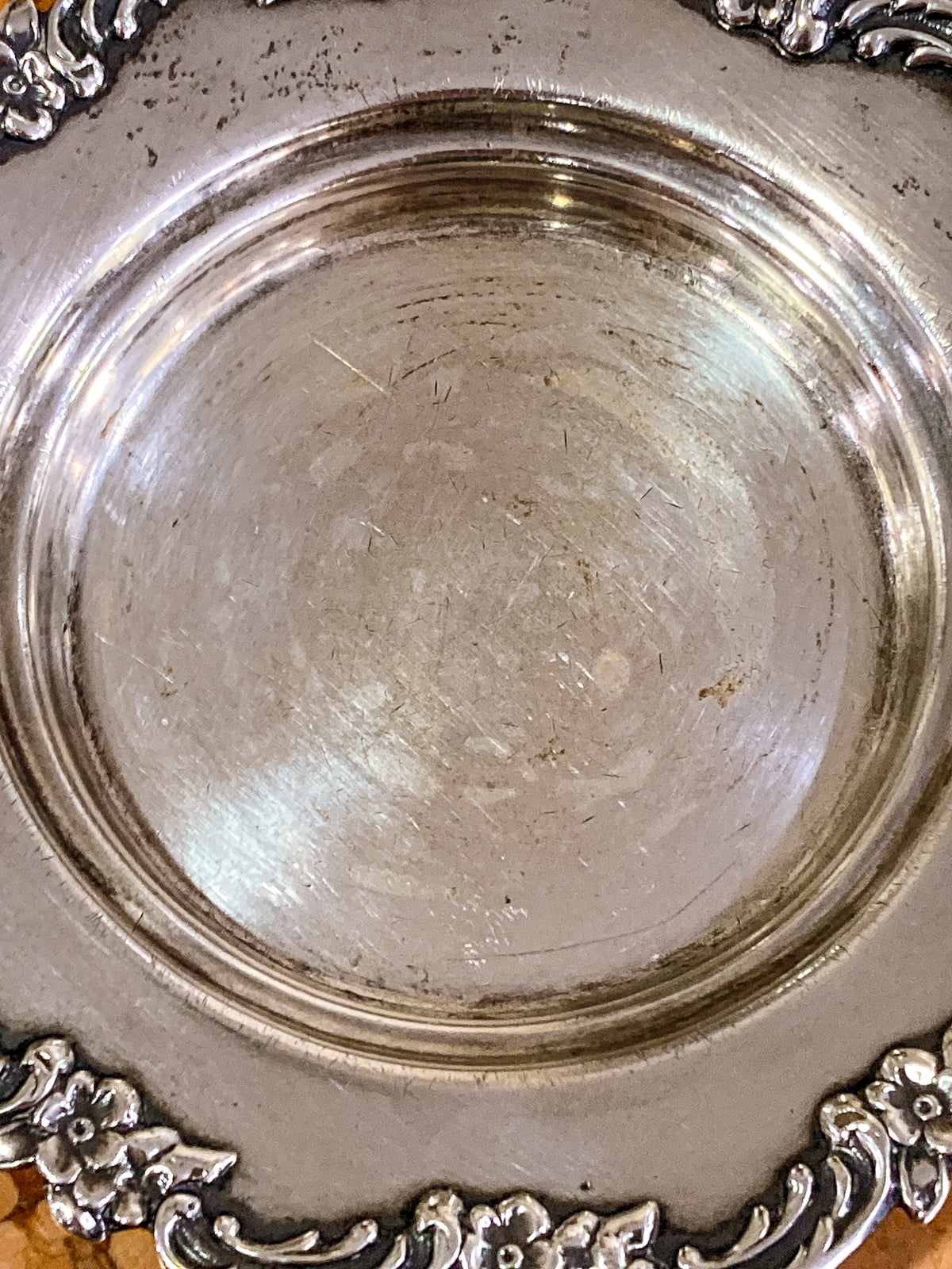 Vintage 1950s Sterling Silver American Floral Rim Wine Coaster Dish
