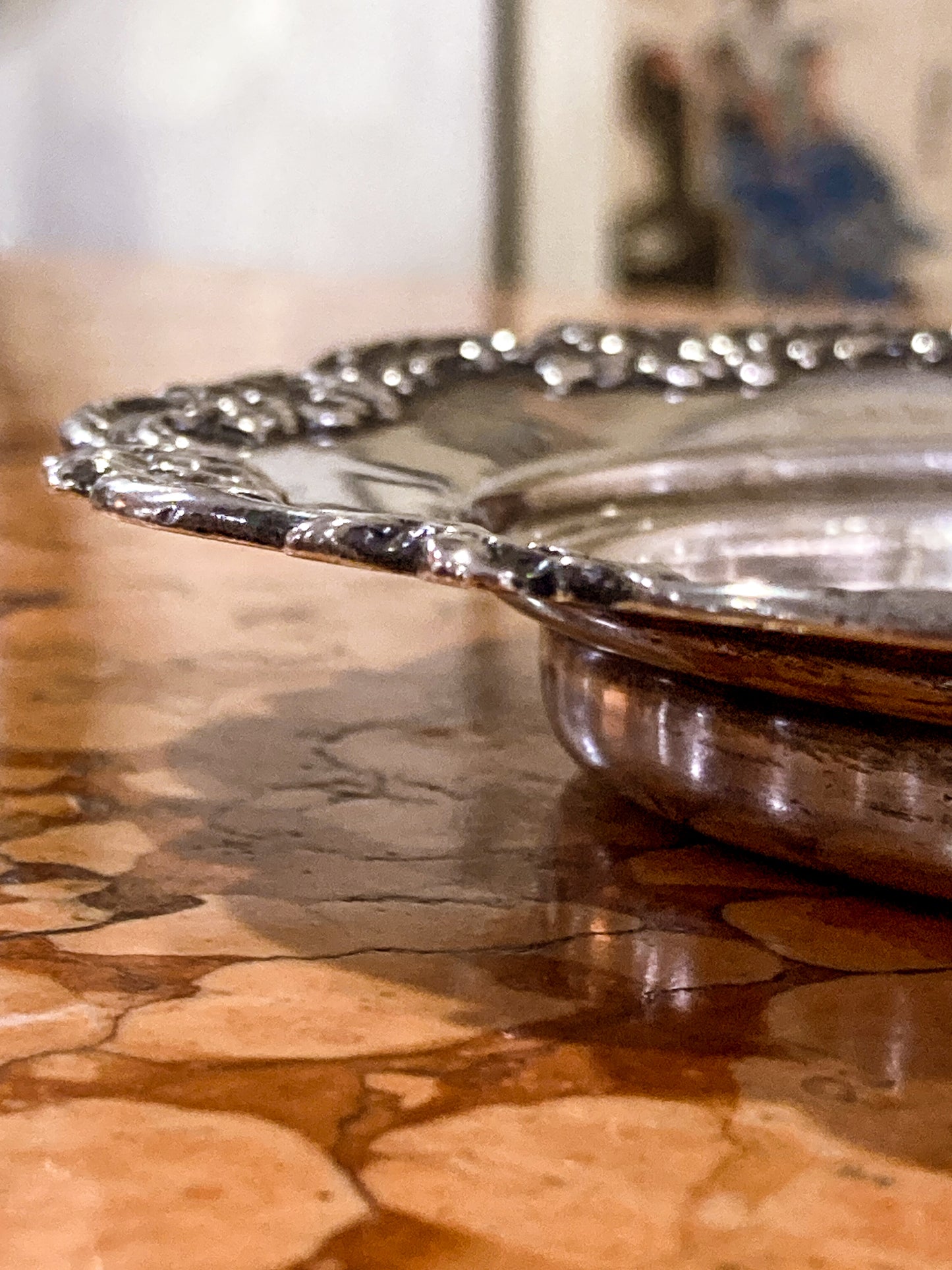 Vintage 1950s Sterling Silver American Floral Rim Wine Coaster Dish