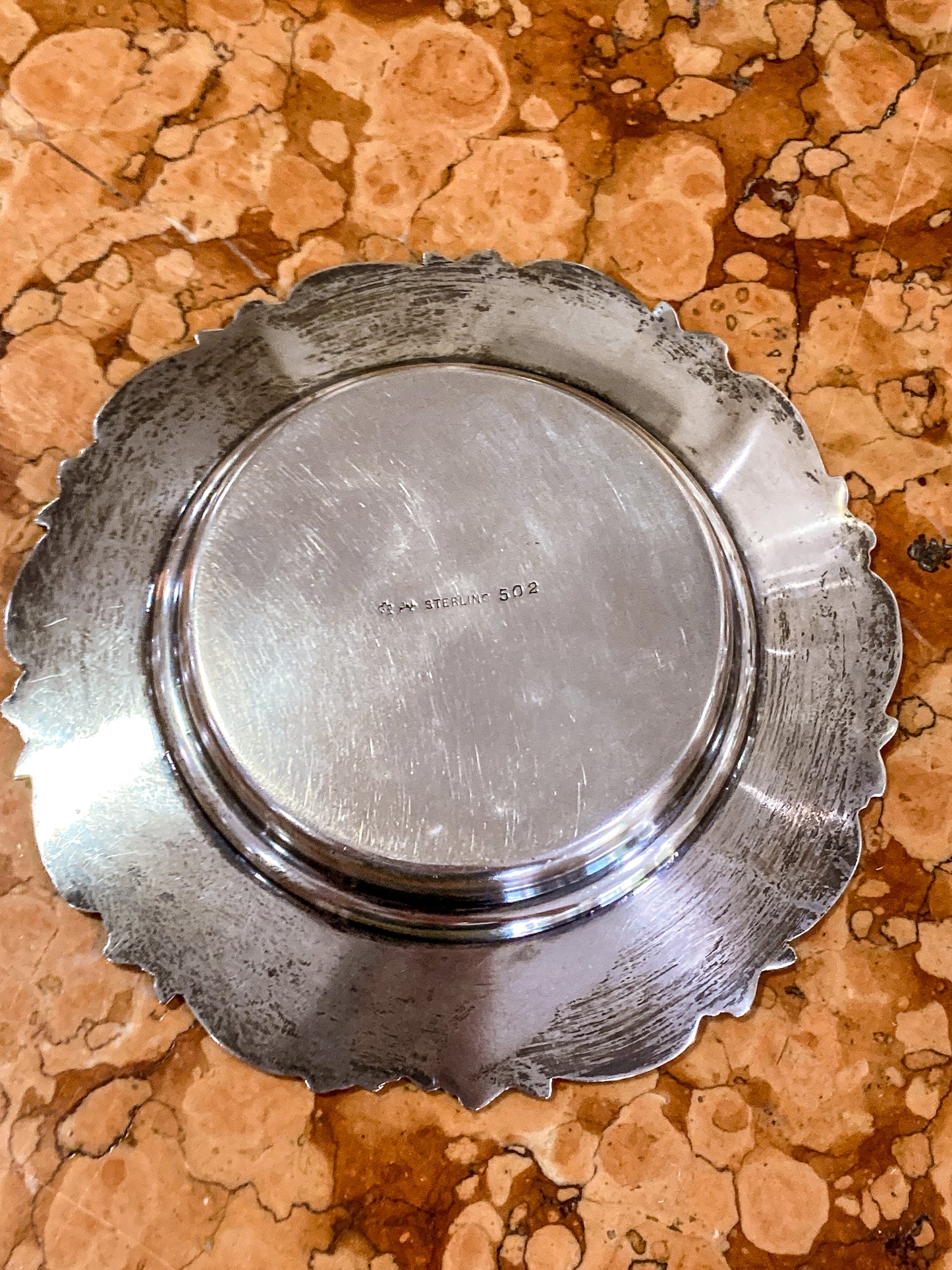 Vintage 1950s Sterling Silver American Floral Rim Wine Coaster Dish
