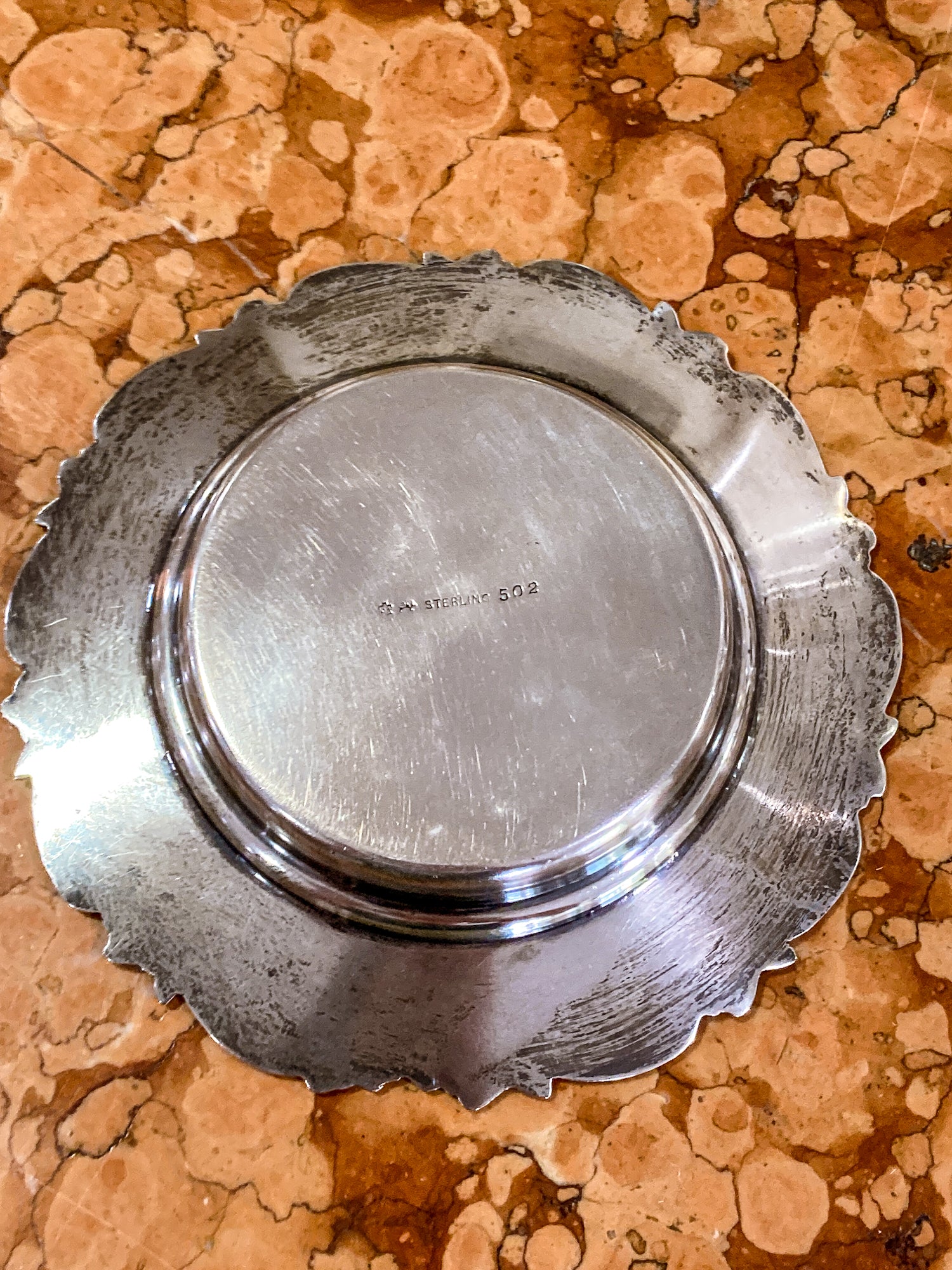 Vintage 1950s Sterling Silver American Floral Rim Wine Coaster Dish