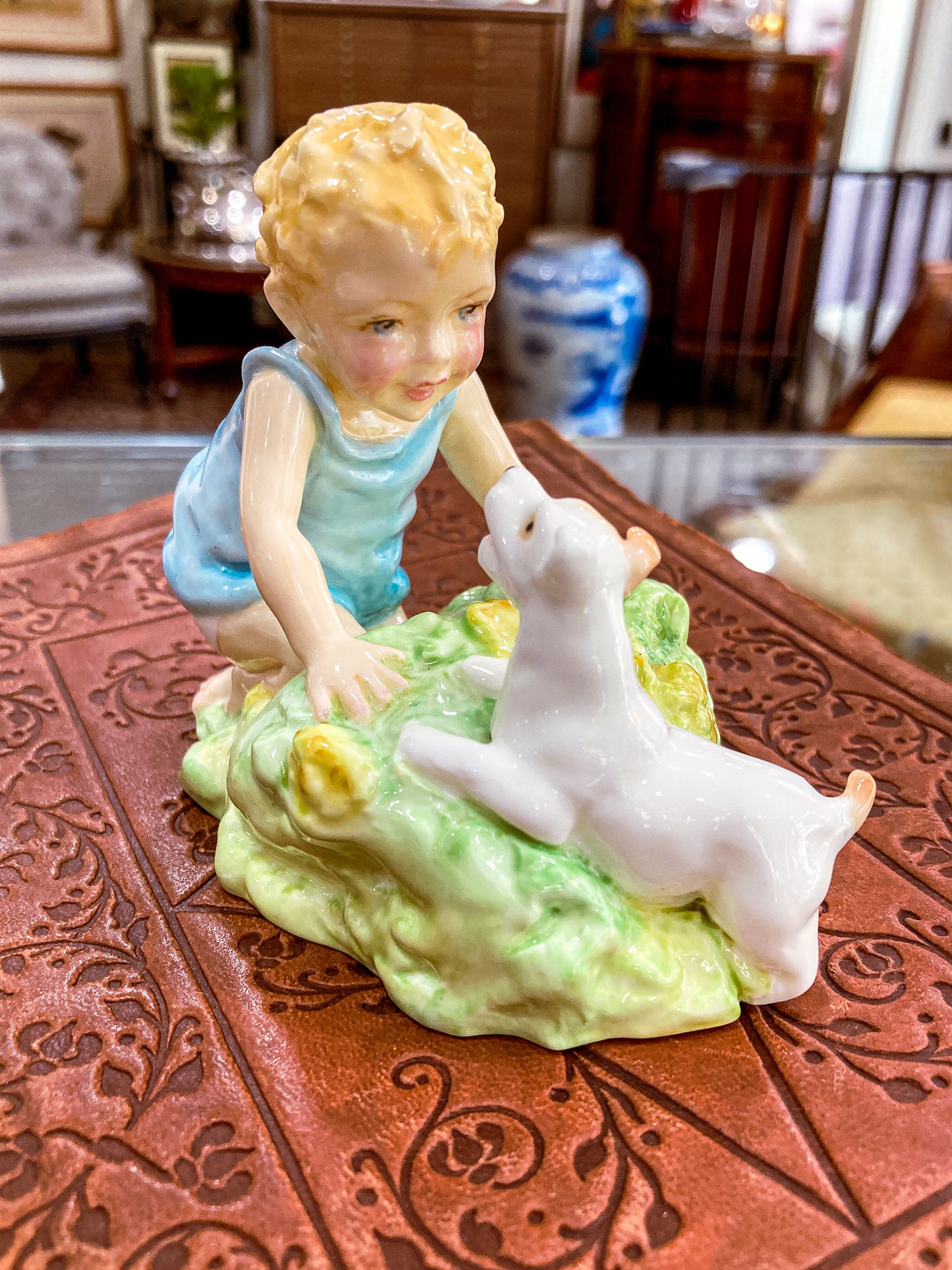 Vintage 1950's "Two Babies" Boy Dog Royal Worcester England Porcelain Figurine
