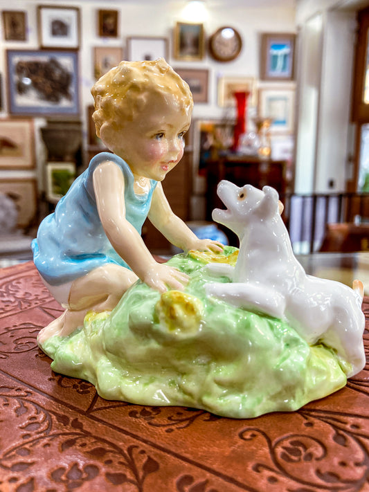 Vintage 1950's "Two Babies" Boy Dog Royal Worcester England Porcelain Figurine