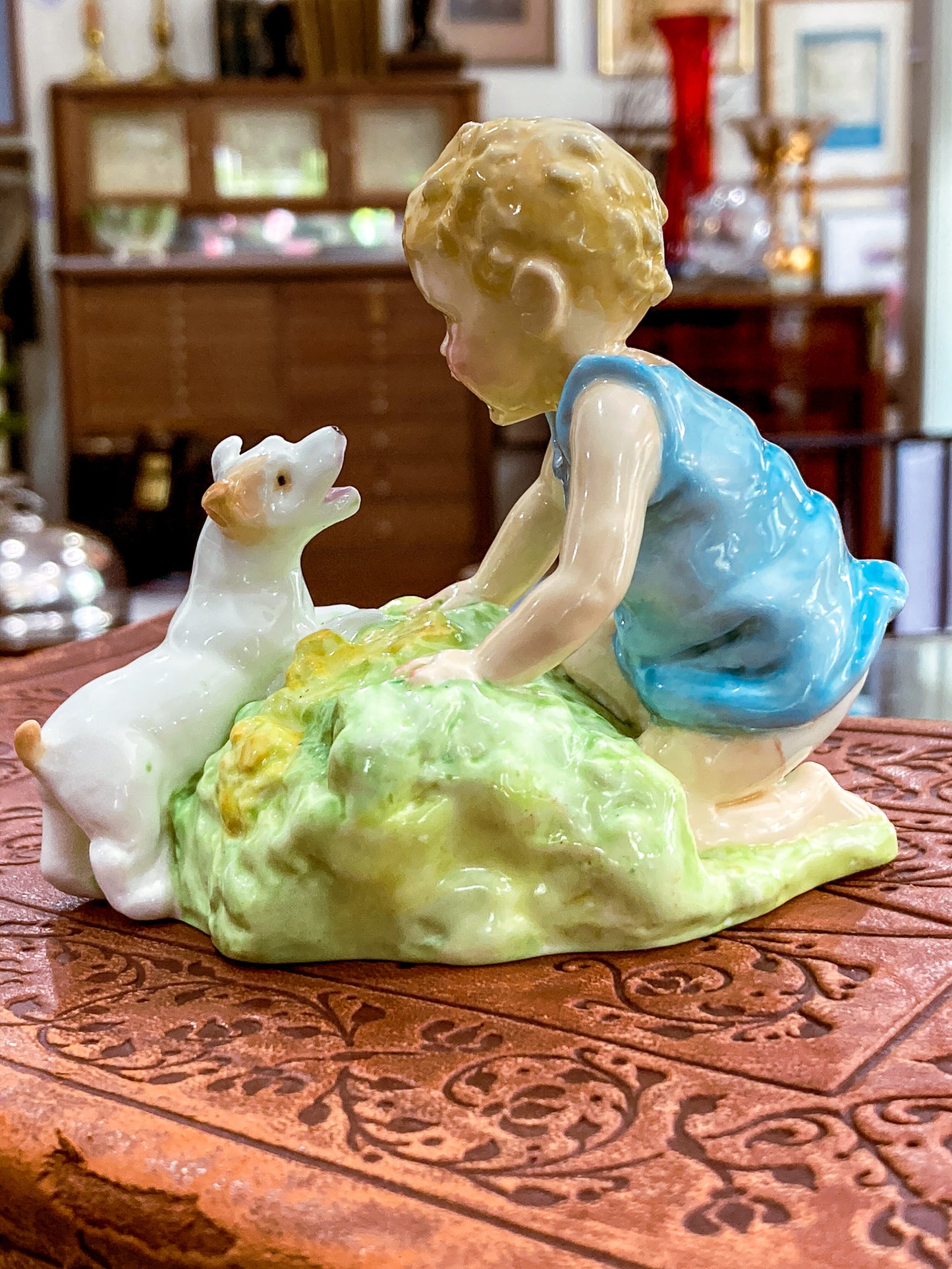 Vintage 1950's "Two Babies" Boy Dog Royal Worcester England Porcelain Figurine