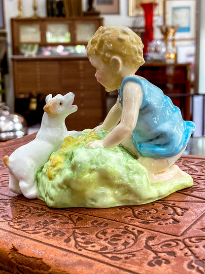 Vintage 1950's "Two Babies" Boy Dog Royal Worcester England Porcelain Figurine