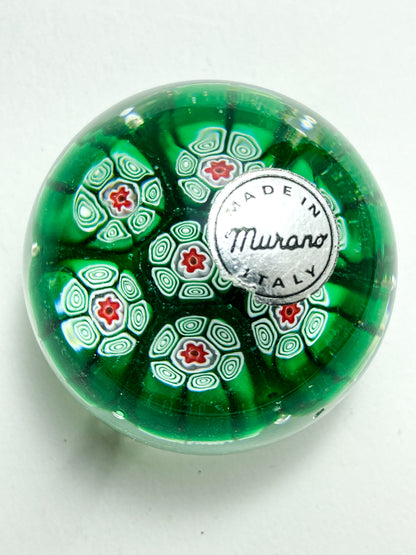 Vintage 1960s Murano Italian Millefiori Green Red Glass Miniature Paperweight