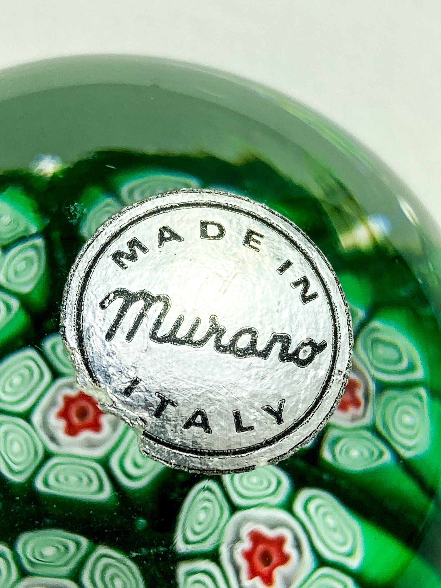 Vintage 1960s Murano Italian Millefiori Green Red Glass Miniature Paperweight
