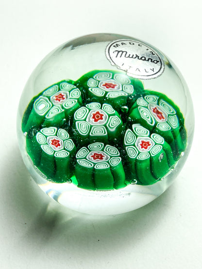 Vintage 1960s Murano Italian Millefiori Green Red Glass Miniature Paperweight