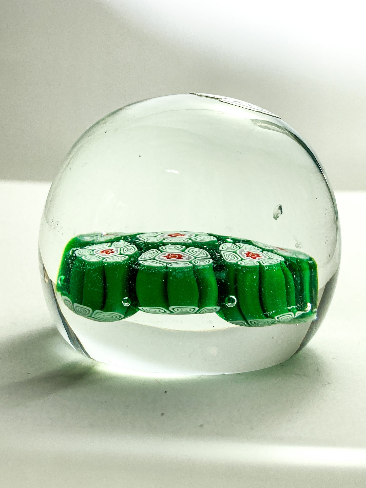 Vintage 1960s Murano Italian Millefiori Green Red Glass Miniature Paperweight