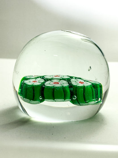 Vintage 1960s Murano Italian Millefiori Green Red Glass Miniature Paperweight