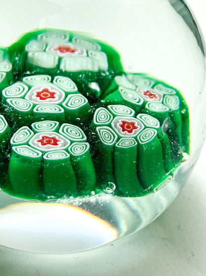 Vintage 1960s Murano Italian Millefiori Green Red Glass Miniature Paperweight
