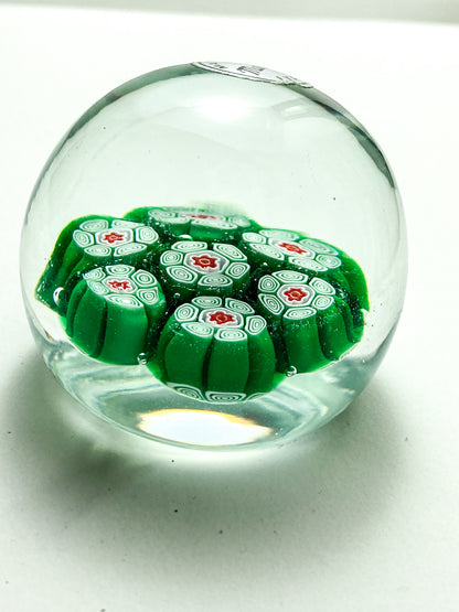 Vintage 1960s Murano Italian Millefiori Green Red Glass Miniature Paperweight