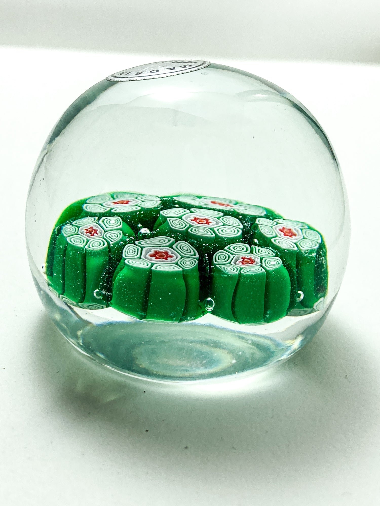 Vintage 1960s Murano Italian Millefiori Green Red Glass Miniature Paperweight
