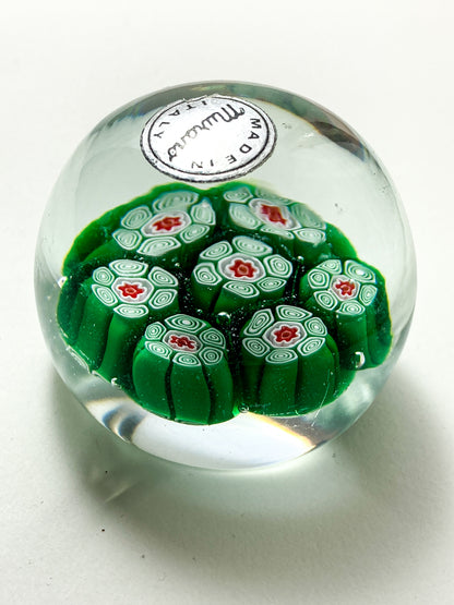 Vintage 1960s Murano Italian Millefiori Green Red Glass Miniature Paperweight