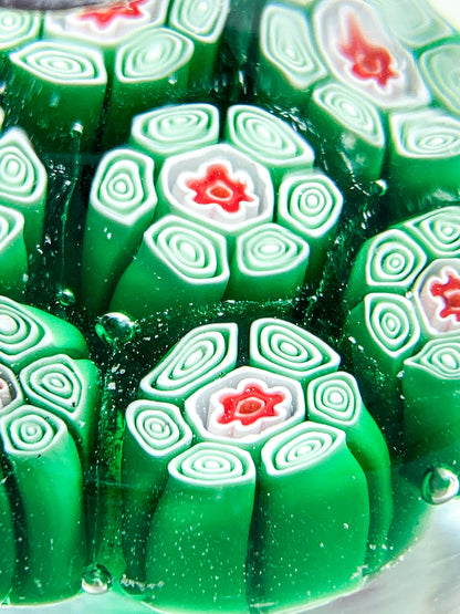 Vintage 1960s Murano Italian Millefiori Green Red Glass Miniature Paperweight