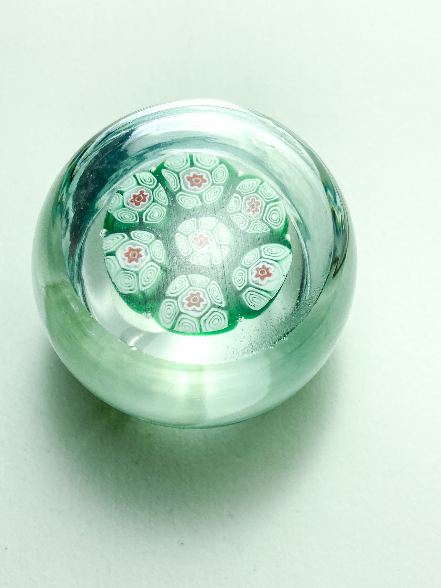 Vintage 1960s Murano Italian Millefiori Green Red Glass Miniature Paperweight