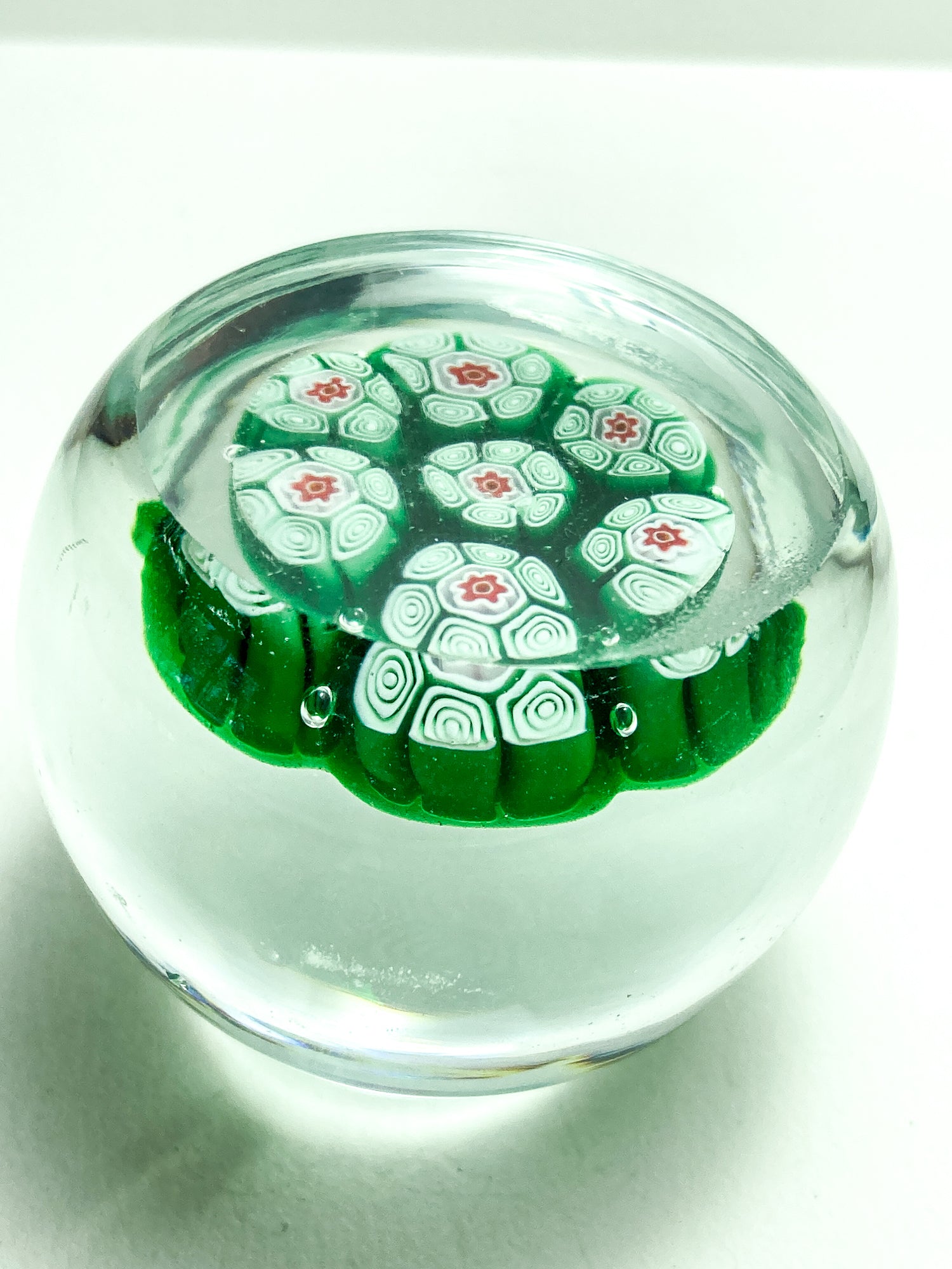 Vintage 1960s Murano Italian Millefiori Green Red Glass Miniature Paperweight