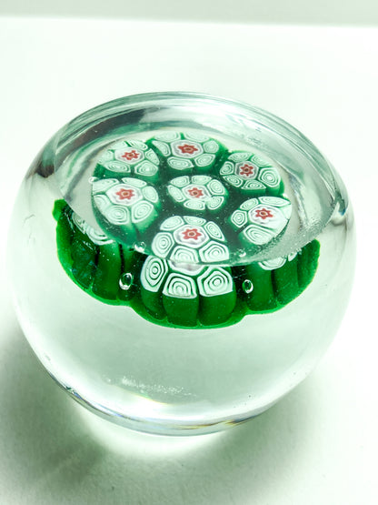 Vintage 1960s Murano Italian Millefiori Green Red Glass Miniature Paperweight