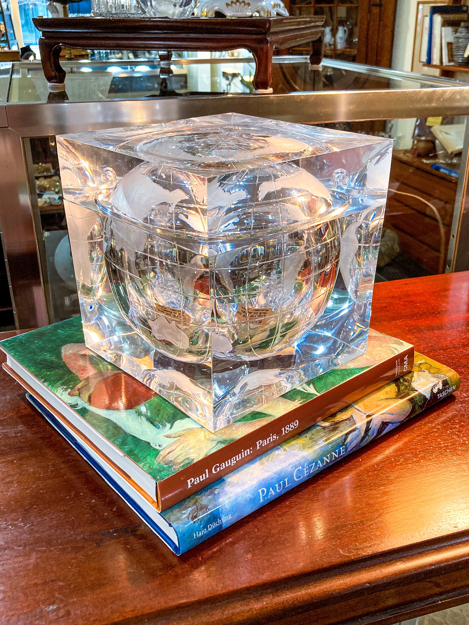 Vintage 1960s Alessandro Albrizzi Clear Lucite Globe Ice Bucket Box