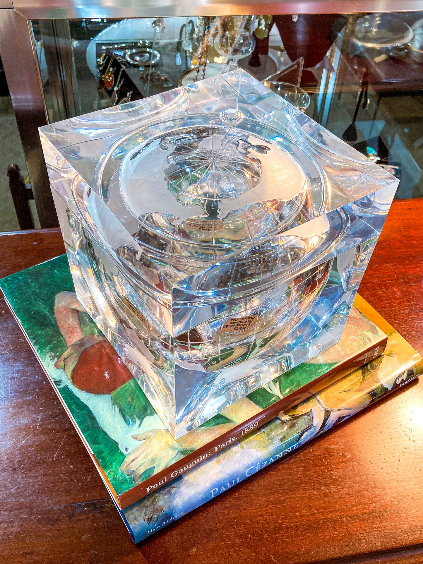 Vintage 1960s Alessandro Albrizzi Clear Lucite Globe Ice Bucket Box