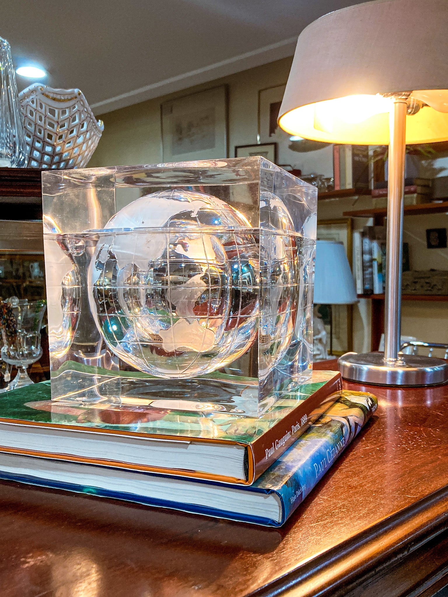 Vintage 1960s Alessandro Albrizzi Clear Lucite Globe Ice Bucket Box