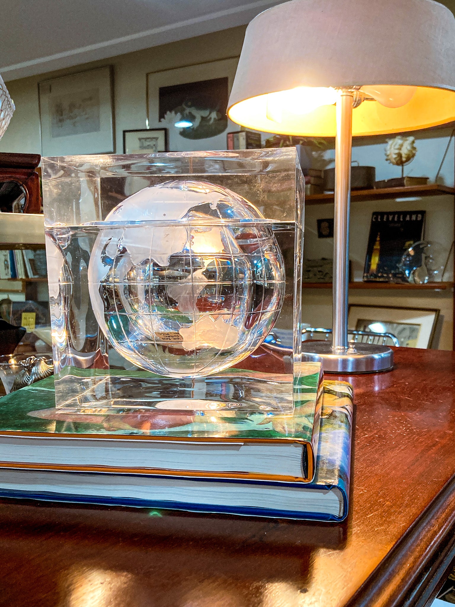 Vintage 1960s Alessandro Albrizzi Clear Lucite Globe Ice Bucket Box