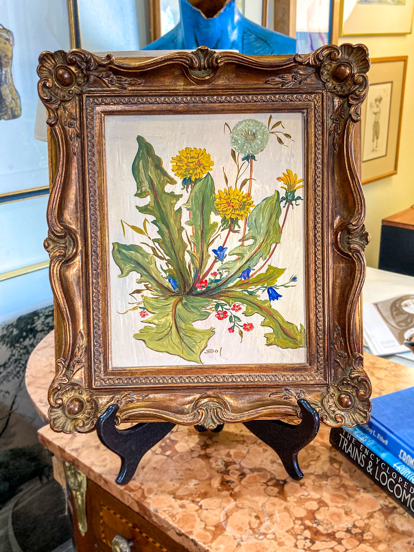 Vintage 1960s Floral Botanical W.T. Burger Co. Signed Sol Framed Oil on Board Painting