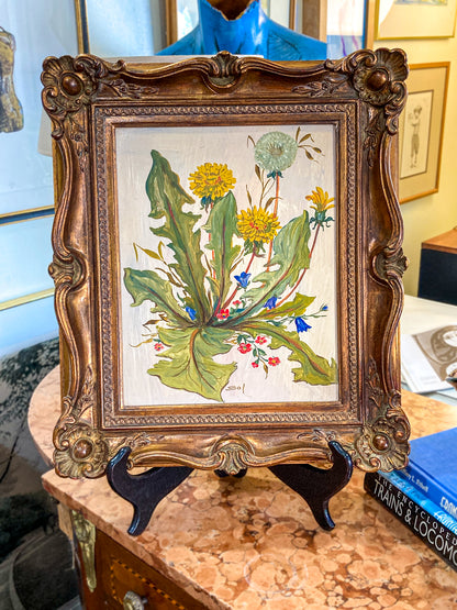 Vintage 1960s Floral Botanical W.T. Burger Co. Signed Sol Framed Oil on Board Painting