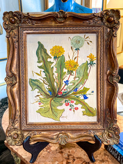 Vintage 1960s Floral Botanical W.T. Burger Co. Signed Sol Framed Oil on Board Painting