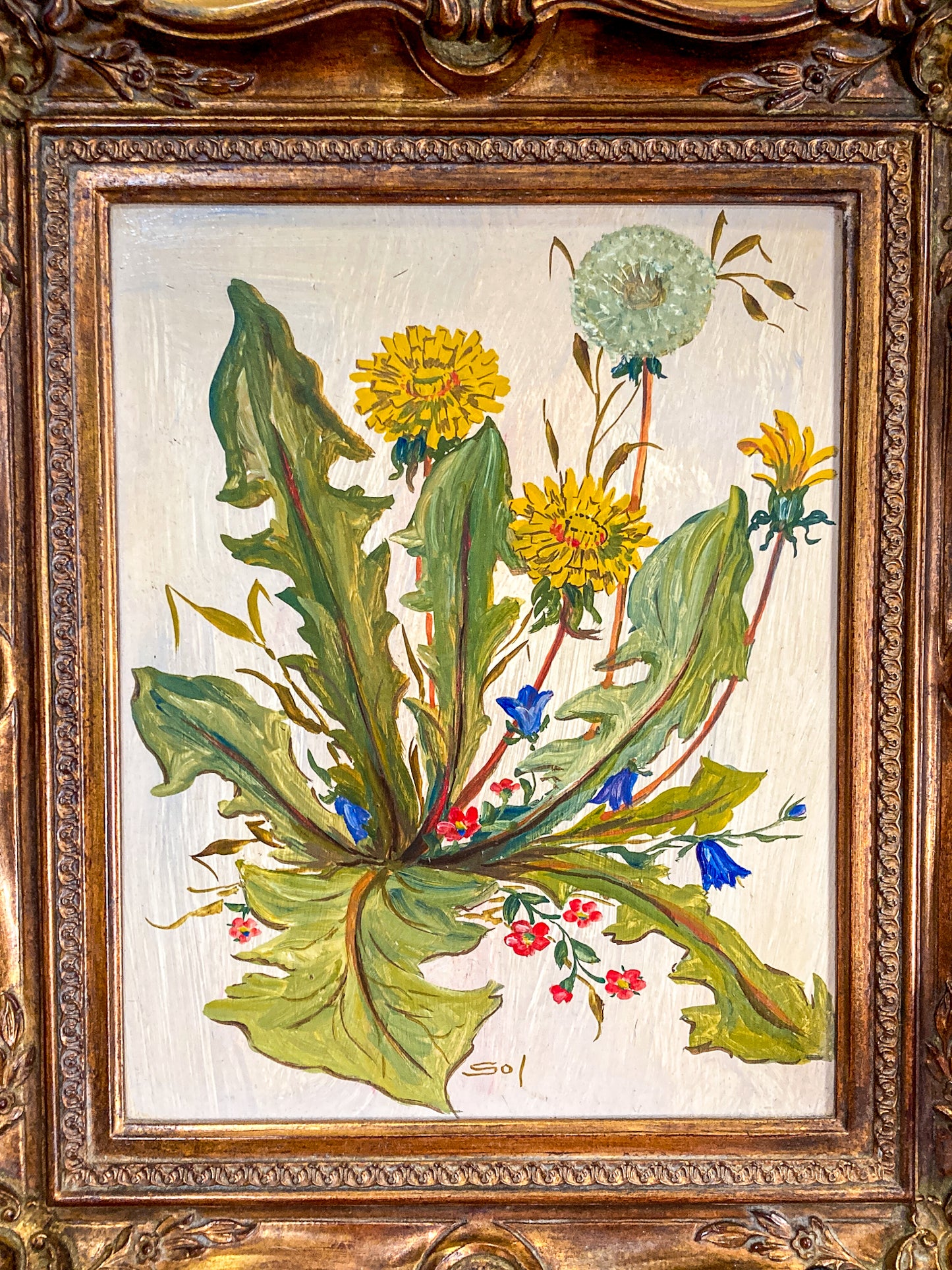 Vintage 1960s Floral Botanical W.T. Burger Co. Signed Sol Framed Oil on Board Painting