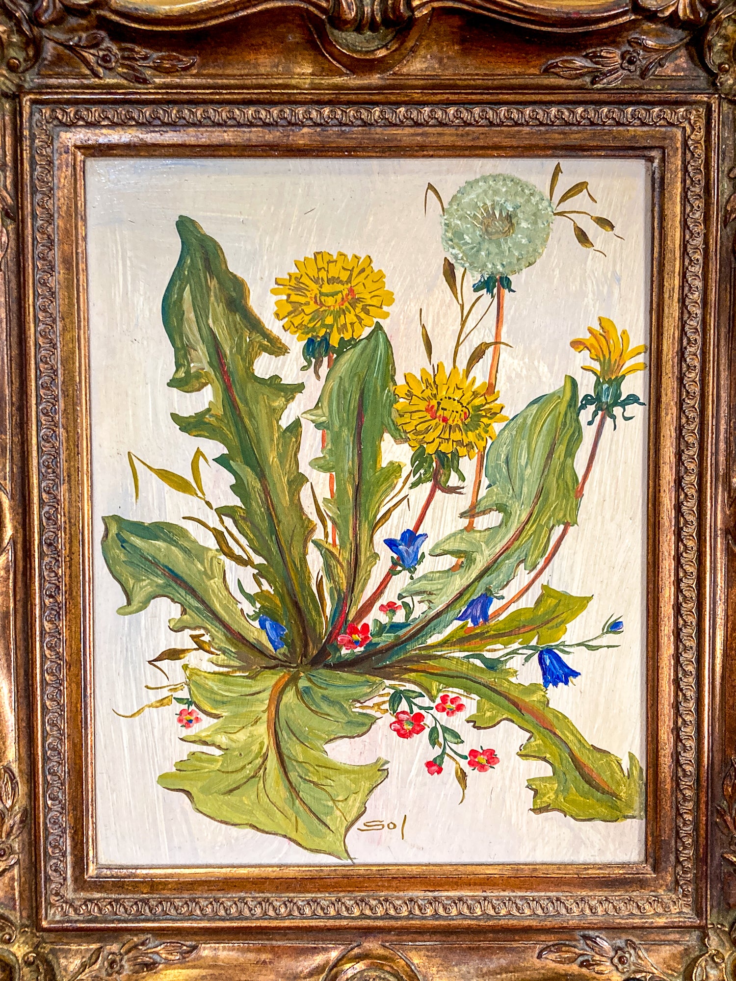 Vintage 1960s Floral Botanical W.T. Burger Co. Signed Sol Framed Oil on Board Painting