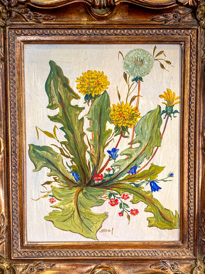 Vintage 1960s Floral Botanical W.T. Burger Co. Signed Sol Framed Oil on Board Painting