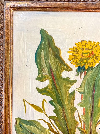 Vintage 1960s Floral Botanical W.T. Burger Co. Signed Sol Framed Oil on Board Painting