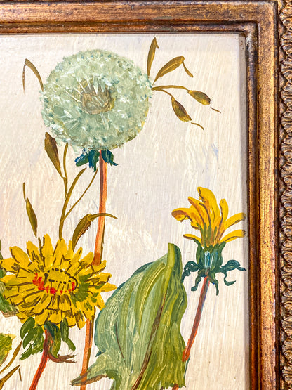 Vintage 1960s Floral Botanical W.T. Burger Co. Signed Sol Framed Oil on Board Painting