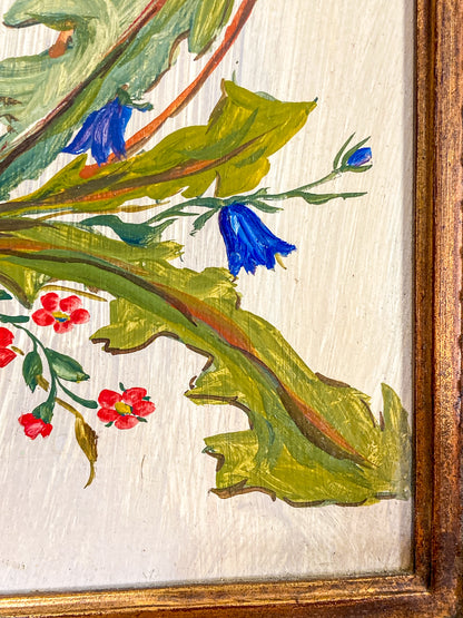 Vintage 1960s Floral Botanical W.T. Burger Co. Signed Sol Framed Oil on Board Painting