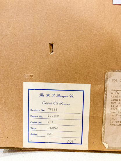 Vintage 1960s Floral Botanical W.T. Burger Co. Signed Sol Framed Oil on Board Painting