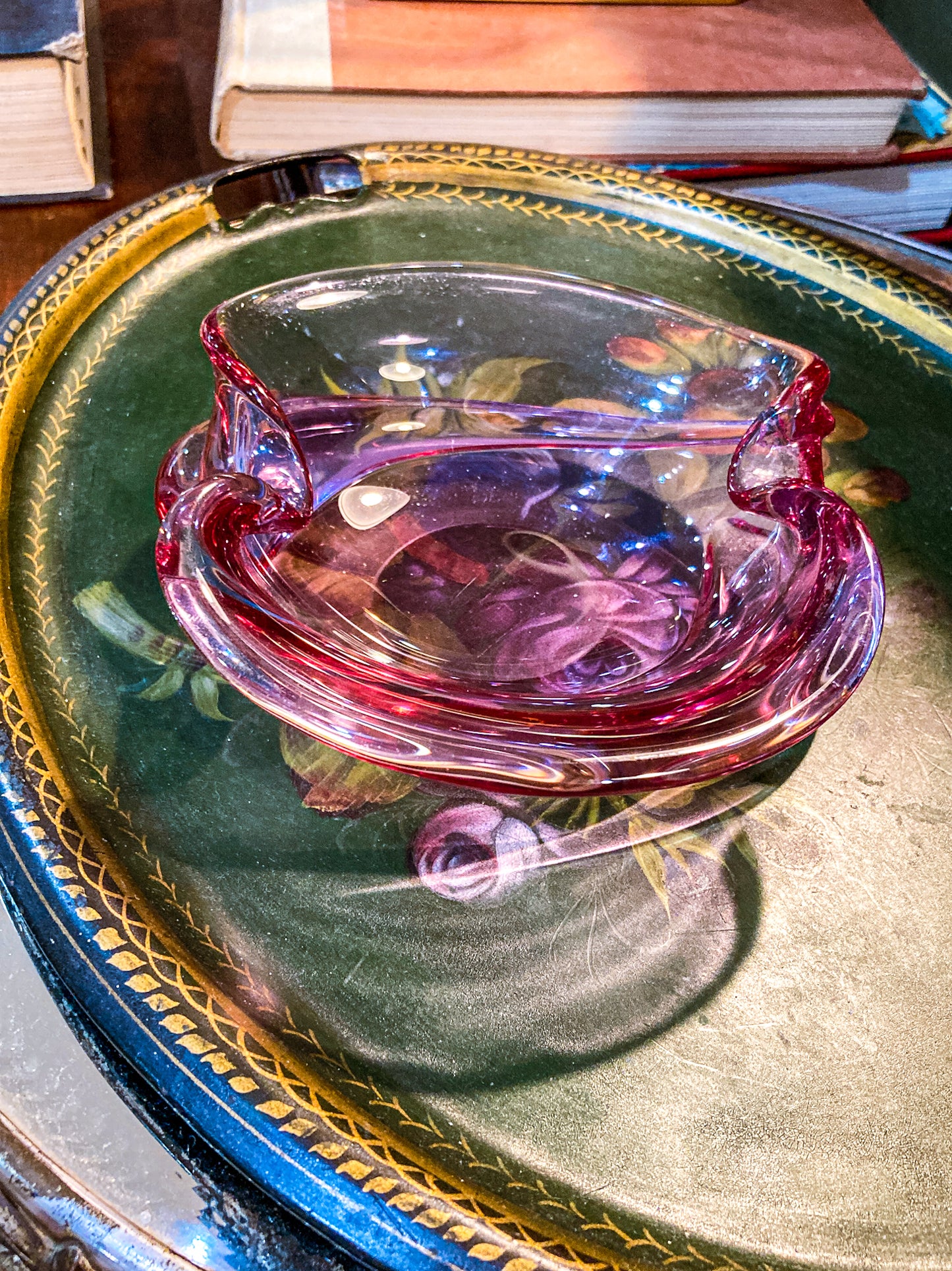 Vintage 1960s Italian Magenta Pink Organic Shape Glass Trinket Bowl