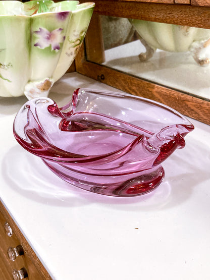 Vintage 1960s Italian Magenta Pink Organic Shape Glass Trinket Bowl