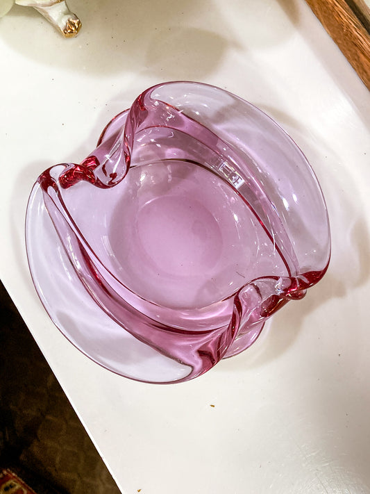 Vintage 1960s Italian Magenta Pink Organic Shape Glass Trinket Bowl