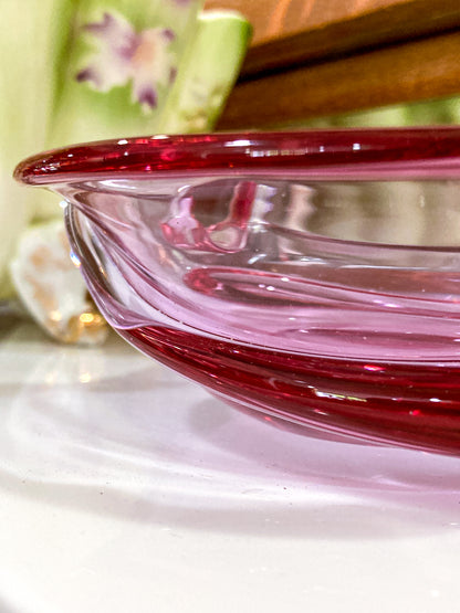 Vintage 1960s Italian Magenta Pink Organic Shape Glass Trinket Bowl