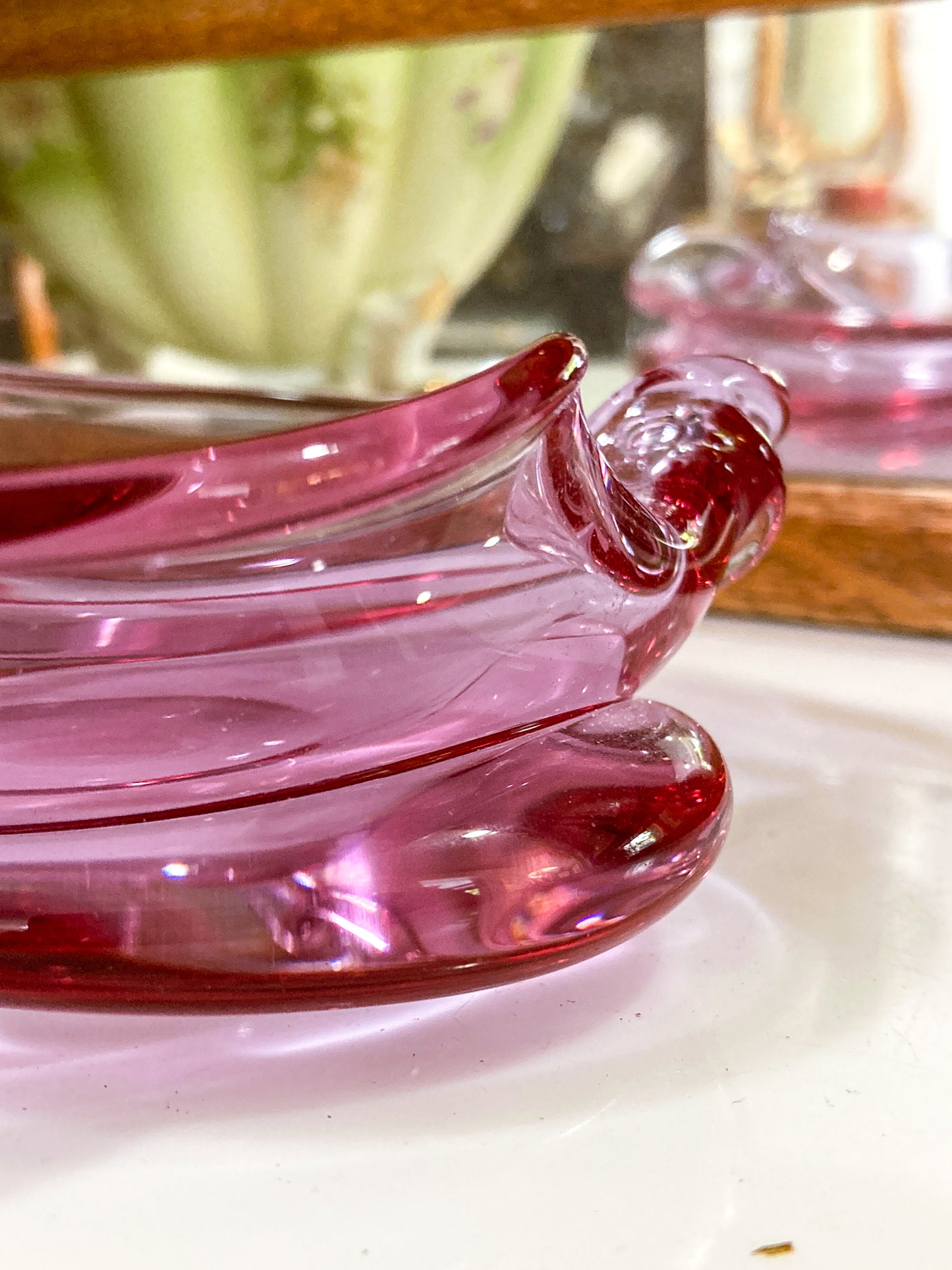 Vintage 1960s Italian Magenta Pink Organic Shape Glass Trinket Bowl