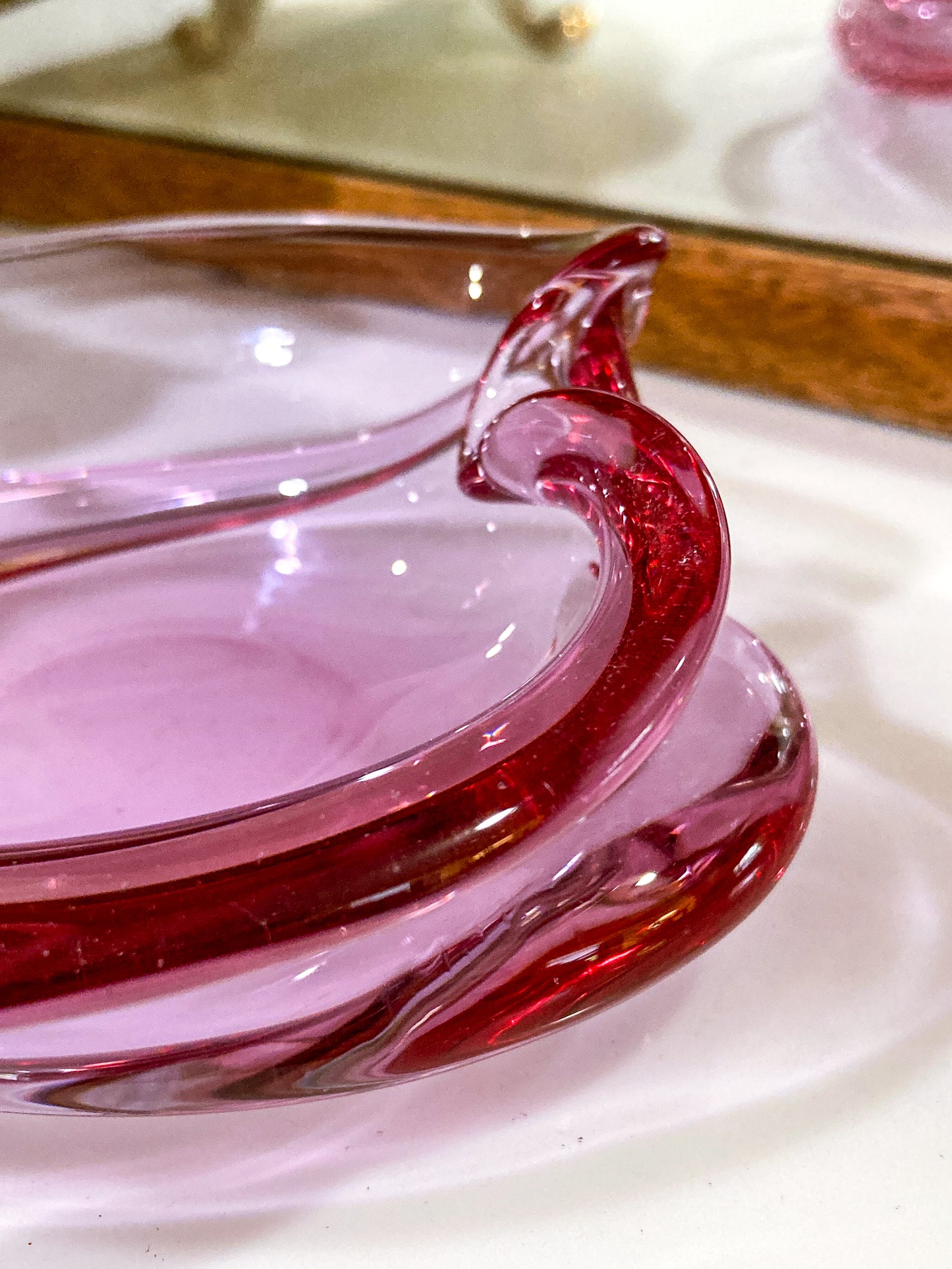 Vintage 1960s Italian Magenta Pink Organic Shape Glass Trinket Bowl
