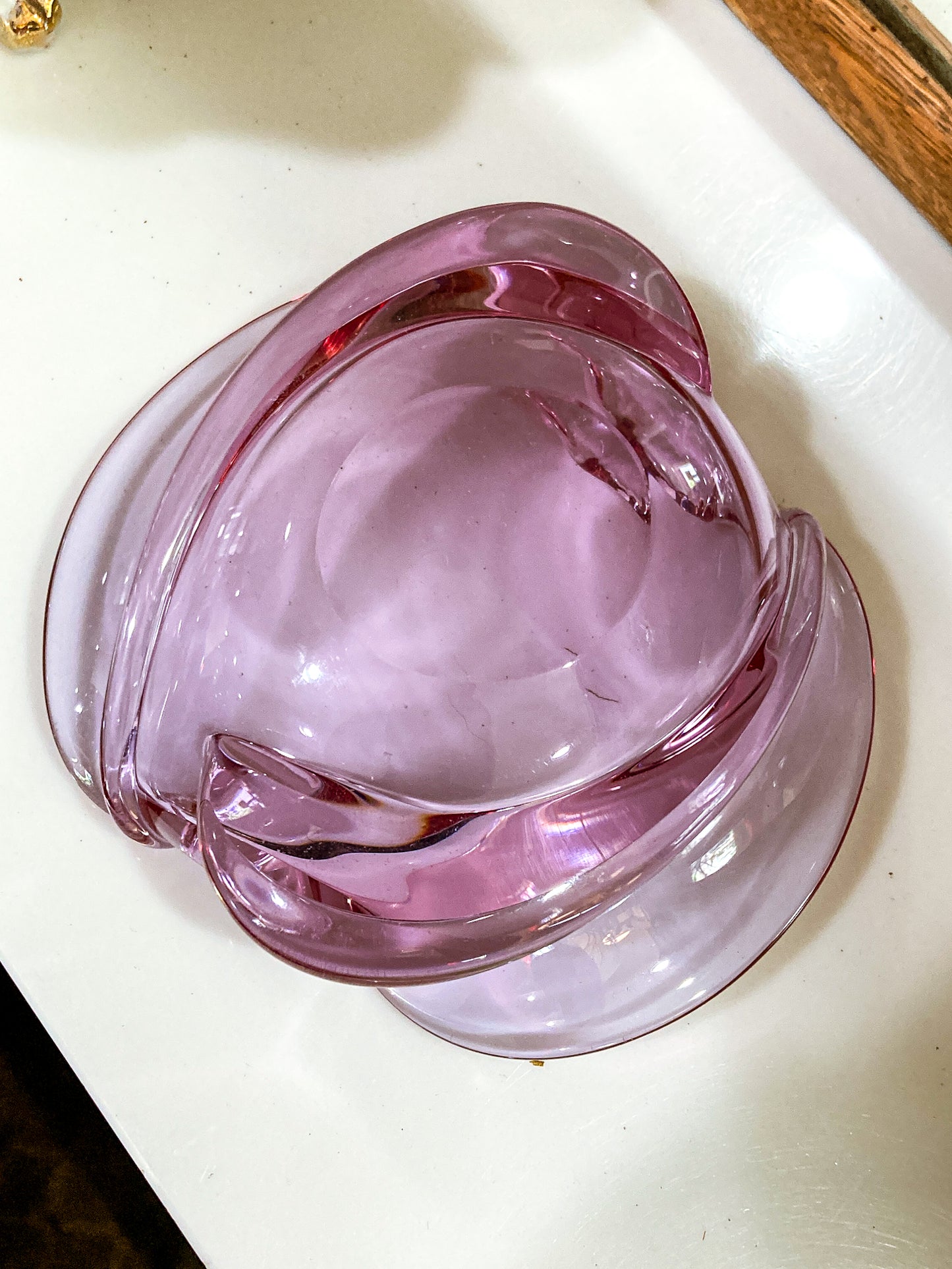 Vintage 1960s Italian Magenta Pink Organic Shape Glass Trinket Bowl