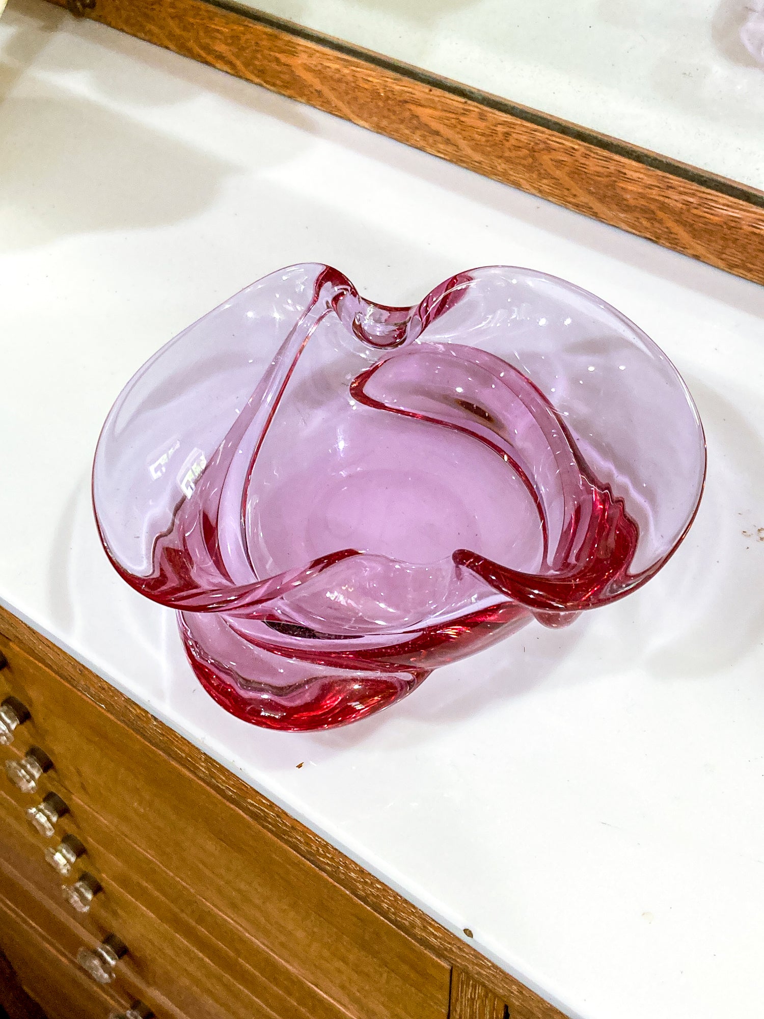 Vintage 1960s Italian Magenta Pink Organic Shape Glass Trinket Bowl
