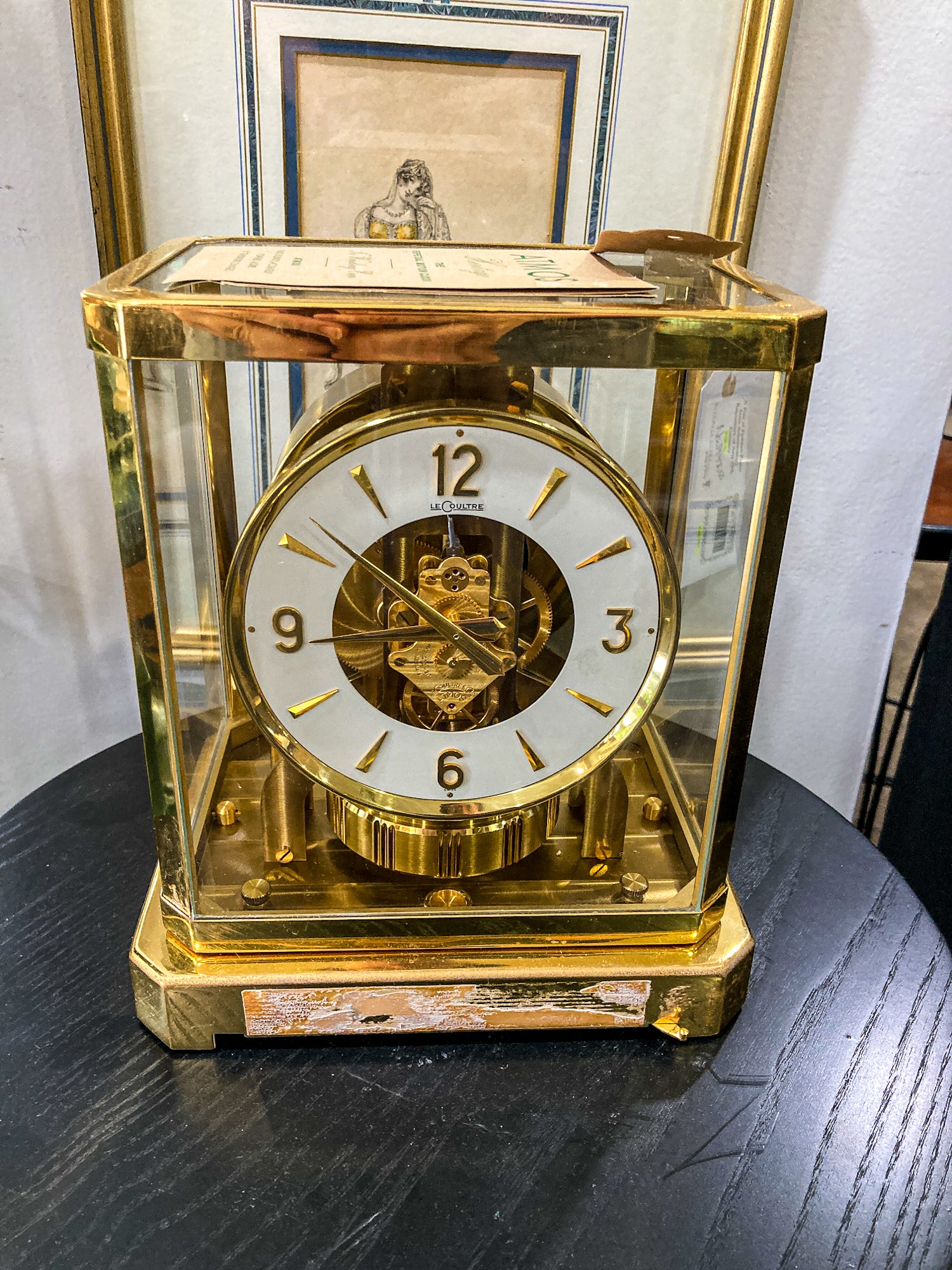 Vintage 1960's LeCoultre White Front Brass Atmos Clock