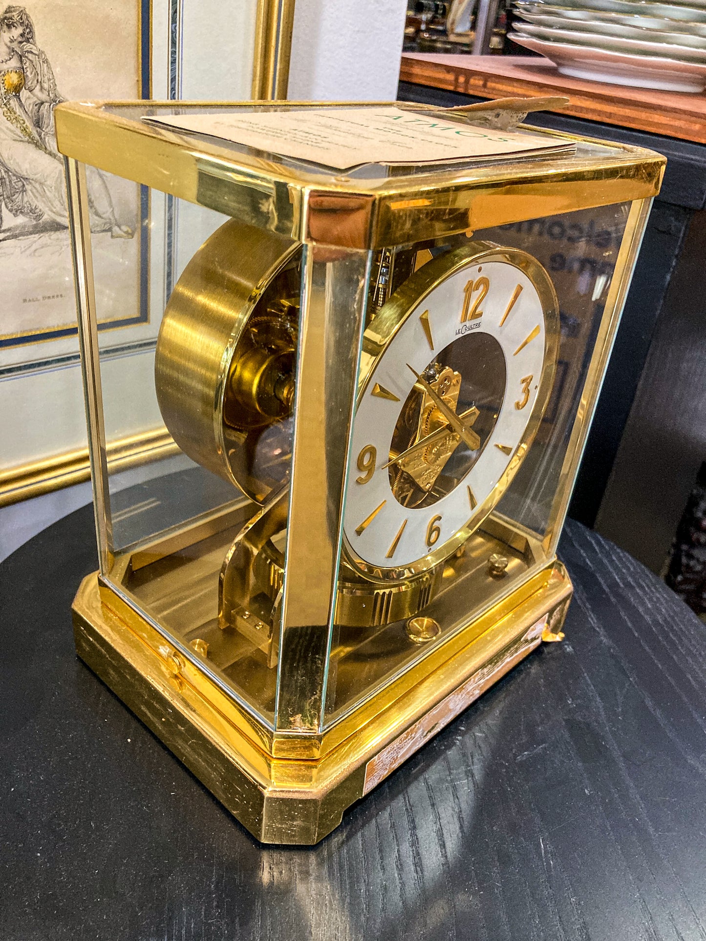 Vintage 1960's LeCoultre White Front Brass Atmos Clock