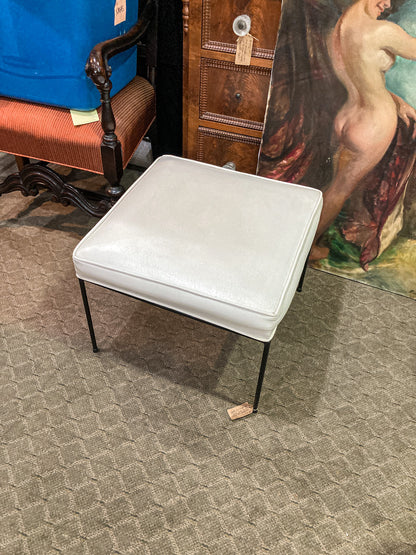 Vintage 1960s Paul McCobb White Leather Iron Leg Square Foot Stool Ottoman