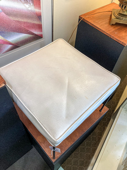 Vintage 1960s Paul McCobb White Leather Black Iron Leg Square Foot Stool Ottoman