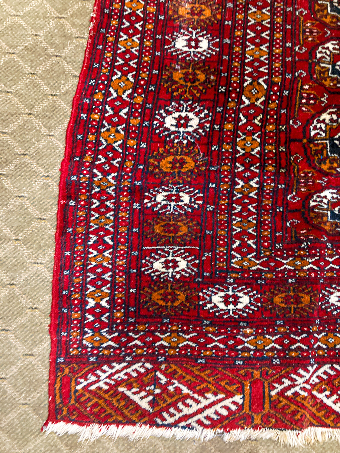 Vintage 1960s Red Orange Pakistan Hand Woven Wool 8x5 ft Area Rug