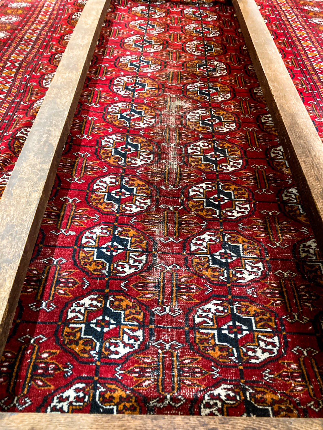 Vintage 1960s Red Orange Pakistan Hand Woven Wool 8x5 ft Area Rug