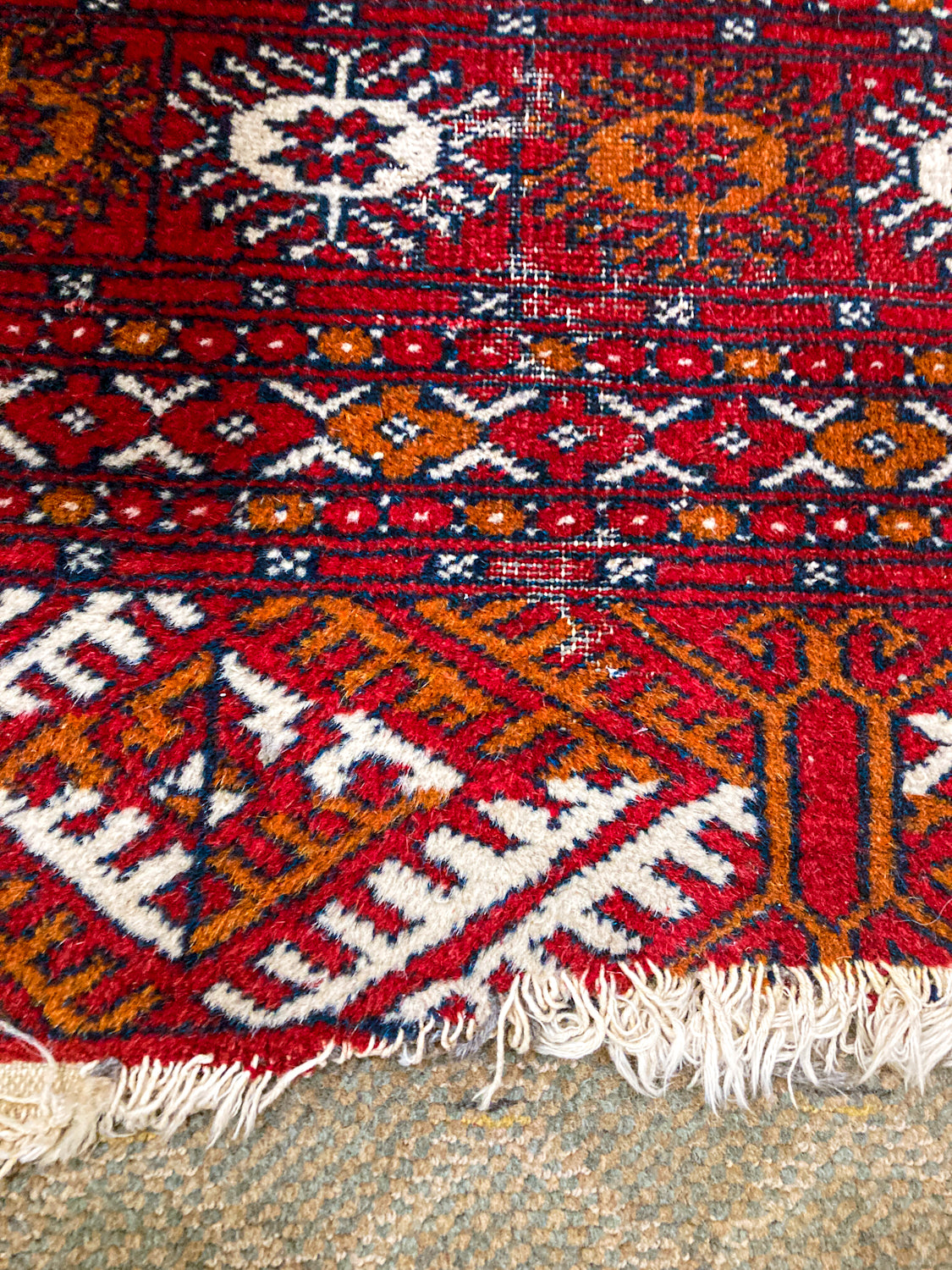 Vintage 1960s Red Orange Pakistan Hand Woven Wool 8x5 ft Area Rug